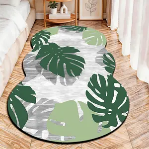 2D Flat velvet irregular rug with Nordic-style monstera plant pattern, machine washable non-slip carpet for bedroom, all seasons & holiday decor, durable & easy to clean.
