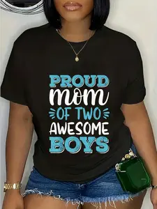 100% Cotton Boy Mom Shirt For Women, Proud Mom Of 2 Awesome Boys T-Shirt