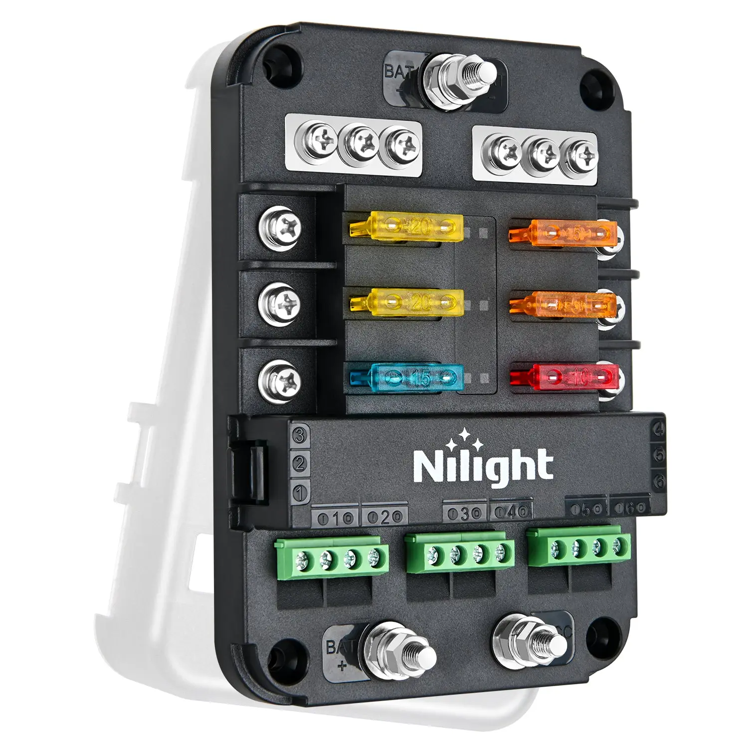 Nilight 6-Way Fuse Block with ACC Cut-Off Control, Negative Bus, 12V-24V DC ATC/ATO Blade Holder, Waterproof Cover, Labels, Screws, Fault Isolation for Cars, Trucks, Boats (LED Light Compatibility, Extra Accessories, Father's Day Gift Option)