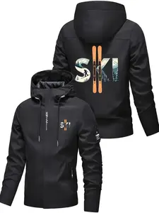 Men's Lightweight Windproof Ski Jacket, Full Zip Hooded Coat, Soft Winter Jacket for Snowboarding, Long Sleeve