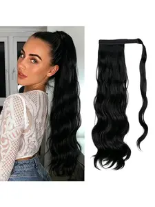 24-inch magic tape strap ponytail, voluminous curled high ponytail, wavy long curls, one-piece hair extension ponytail wig suitable for daily wear for women
