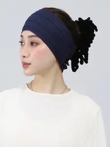 High Elastic Modal Jersey Headband, Women's Plain Muslim Stretch Hair Band, Wide Scarf Base Cap, Suitable for Daily Sports