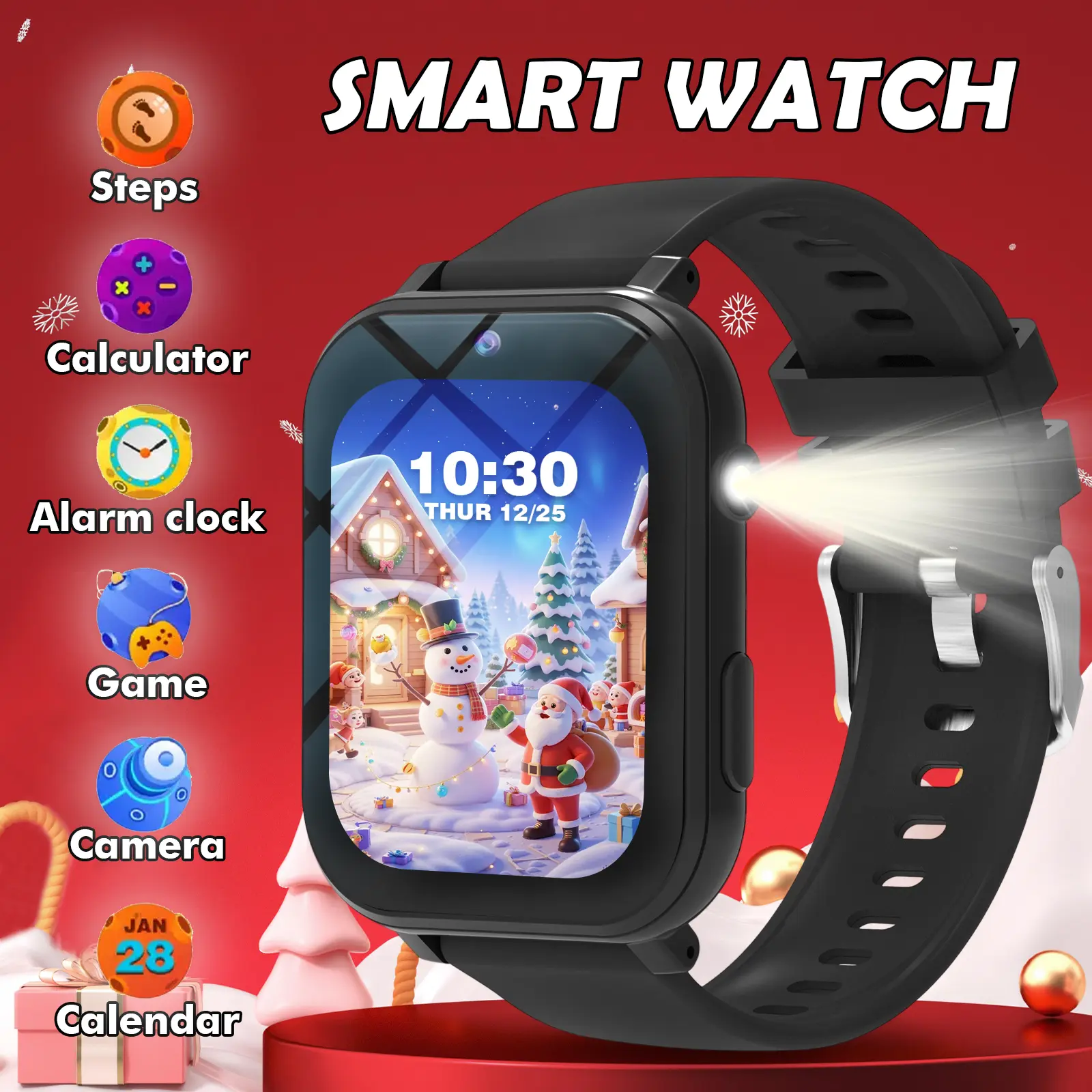 LED light - black silicone, With camera, photo album, video recorder, multiple games, calculator, calendar,rechargeable lithium battery, perfect Children's Day gift, holiday gift ideas | fun design | durable watch, children's accessory