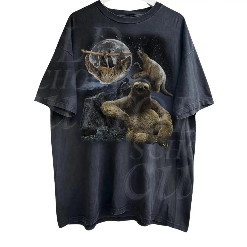 The Three Sloths Vintage 90s Graphic Shirts, Retro Sloth Nature Moon Shirt, Funny Sloth Lovers Gift, Relaxed Washed Tee, Party Shirts, Gift for Men, Gift for Women, Crew Neck T-shirt, Trending T-shirt