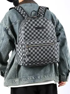 Men's Geometric Pattern Casual Backpack, Laptop Friendly, Vintage Style, Ideal for College Students, Travel, Outdoor Activities, Back-To-School Gift