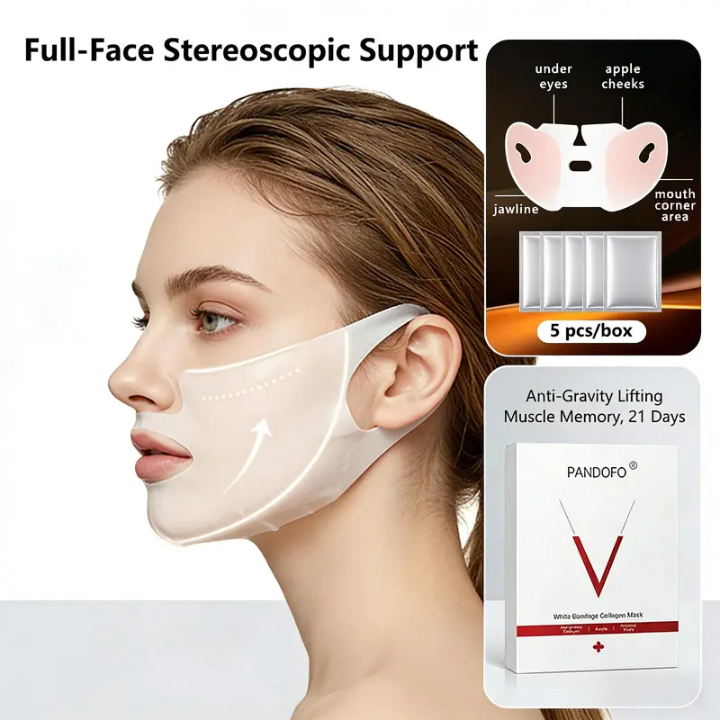 Scented Collagen Peel Off Face Mask for Adults - 5-Sheet 3D Lifting Unisex Set, Firming, Anti-Wrinkle, Anti-Acne, Radiant Skin Care with Retinol + Tocopherol, Moisturizing for All Skin Types