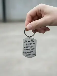 Street Style Letters Pattern Slogan Metal Keychains for Men, Stainless Steel Stylish Keychain for Car Keys, Trendy All-match Cute Accessories As Birthday Gift for Son