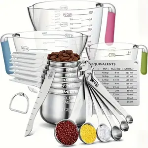 20-Piece Measuring Cups and Spoons Set, Nesting Stainless Steel Measuring Cups Spoons with Plastic Measuring Cup for Dry and Liquid Ingredients, Kitchen Cooking & Baking Gadgets