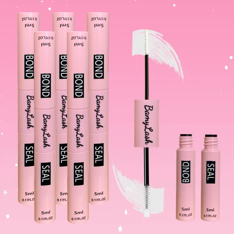 5 Boxes Eyelash Bond and Seal, Waterproof 10ml Cluster Lash Bonding & Sealing, Clear Eyelash Adhesive Suitable for Eyelash Groups 72 hours, Transparent Super Strong Long Lasting Eyelash Extensions Sealing Eyelash Extension Glue Lashes Adhesive