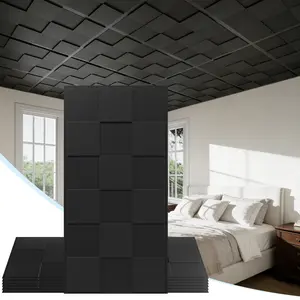 LooYee 24 PCS 2x4 FT Black Cross-Shaped Block Design Decorative Ceiling Tiles, 24x48 Inch 3D Modern Minimalist Ceiling Panels, PVC Waterproof Cuttable Material Ideal for Basement Cover 192 Sq.Ft