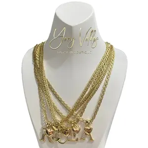 Women's  Gold Plated Chain Necklace Spain Style Decorated with Letters and Heart Choose Your Preferred Letter