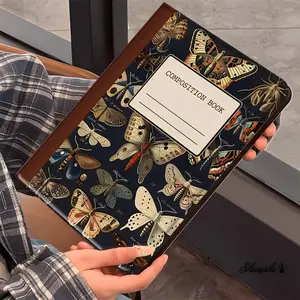 Vintage Butterfly Composition Book iPad Case Botanical Insect Art Protective Cove iPad Book-Style Case tablet cover for iPad Pro 2022 2021 2020 2019, Full Protection and Pen Slot for Office and School Use, Perfect Gift for Family and Friends