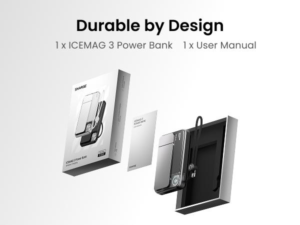 SHARGE ICEMAG 3 MagSafe Portable Charger, Qi2.2 25W Magnetic Power Bank 10000mAh 35W USB-C Fast Charging, with Active Cooling& Built-in Cable, Transparent RGB Design for iPhone 17e/16/15 Series