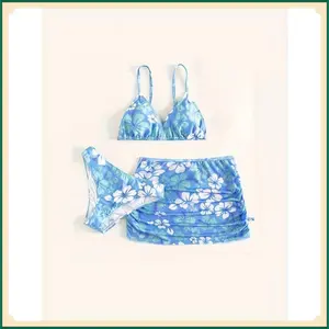 2025 Hot Sweet ra Graphic 3pcs Bikini Swimwear Set Girls Casual Cute Bathing Suit Summer Hawaii Beachwear