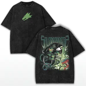 Salamanders Graphic Tee – Mineral Wash Warhammer Inspired Shirt with legion 18 & Power Armor Art for Sci-Fi Fans, Clean Look