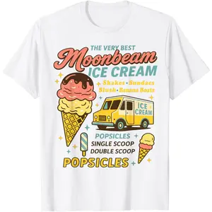 Vintage Moonbeam Ice Cream Truck Retro Double Scoop Popsicle T-Shirt