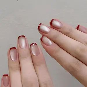 30pcs Short Square Press-On Nails, Simple French Edge Design, Removable Reusable Nail Tips, Includes Jelly Glue and File, Filing Tool Provided, Jelly Glue Included