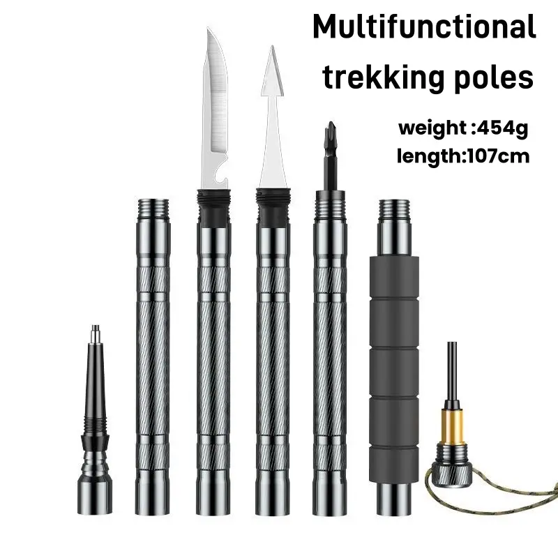 7-in-1 Tactical Hiking Poles - Lightweight Adjustable Durable Survival Stick, Camping Tools with Built-in Compass, Harpoon, Screwdriver for Outdoor Hiking