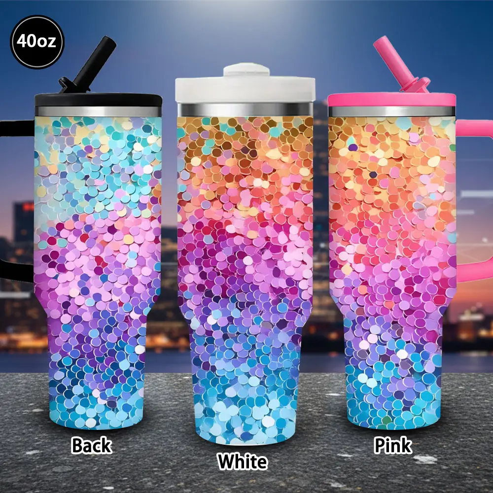 1 pc 40 oz colorful circle pattern tumbler with lid and straw, winter insulated travel mug, gift for women and men, ideal for Valentine’s Day, Easter, birthday gifts, iced/hot coffee cup