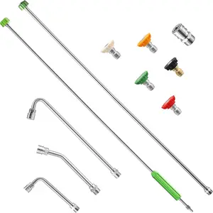 Washer Extension Wand, 120" Power Washer Wand Extension with Molded Grip,  Washer Accessories with 30?/90?/120? Curved Rods, 5 Nozzle Tips, 1/4" Quick Connect