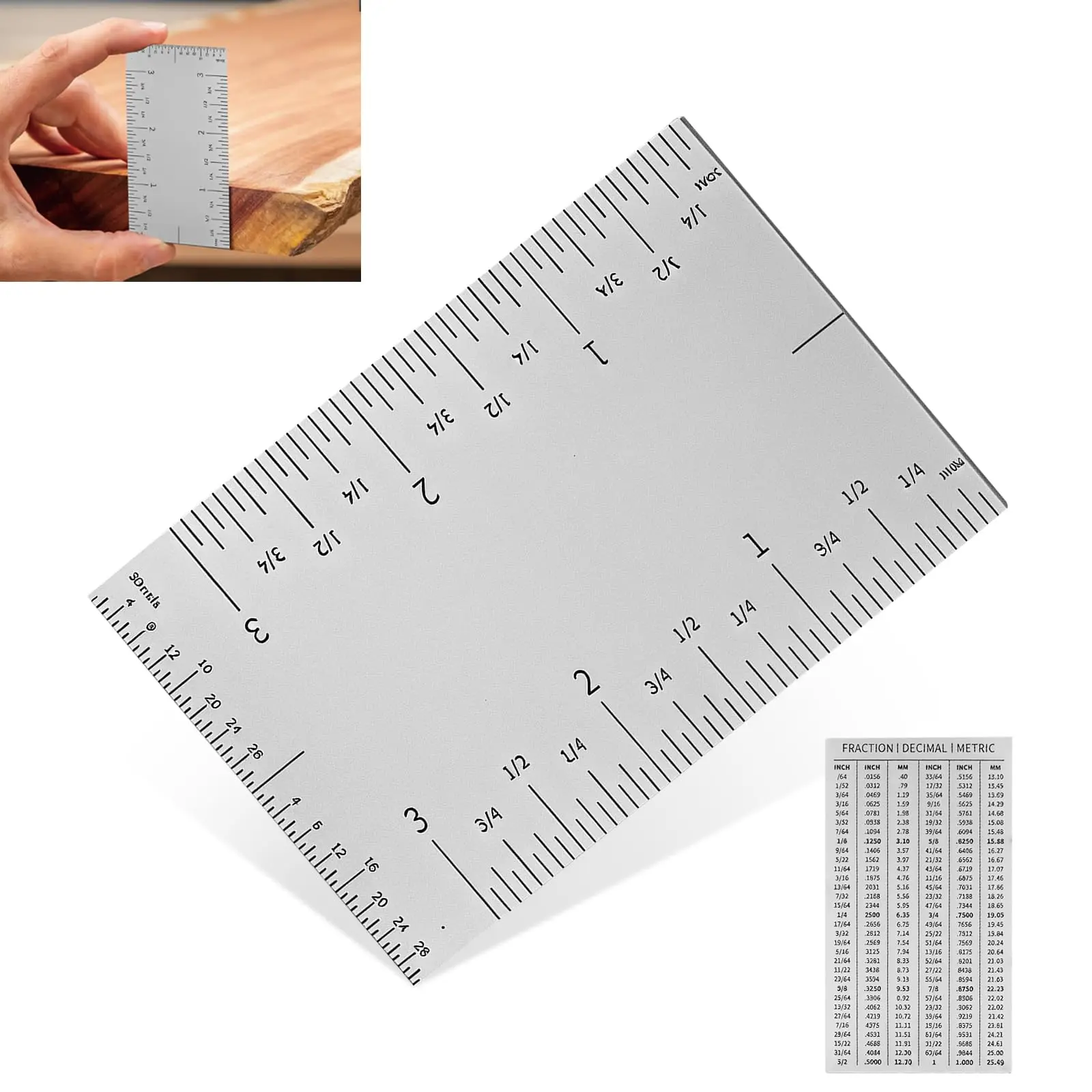 3'' Pocket Rule Tool Durable Stainless Square Edged Precision Ruler Versatile Matte Finish Woodworking Rulers w Graduations On All Four Edges for Easy Readability Easy to Use Marking Tool
