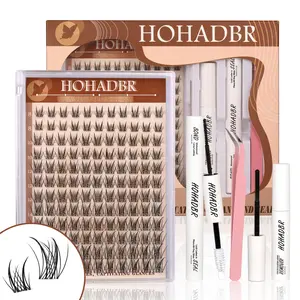 HOHADBR Upgrade  Fairy Lash Clusters Kit Natural Lashes Clusters Wispy Invisible Band Manga Lashes Individual Lashes Bond and Seal Eyelash Extension Kit Easy Removal