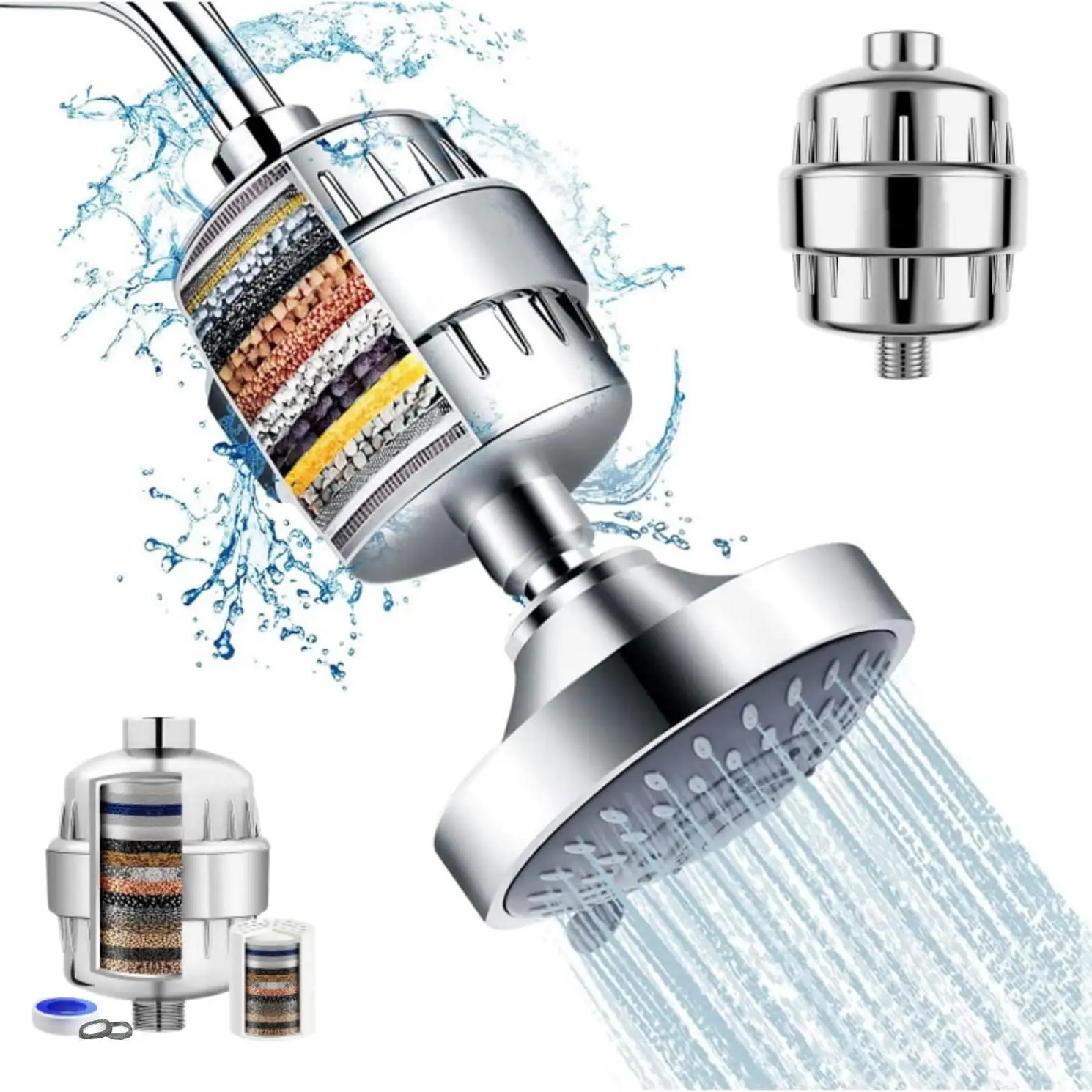 Shower Filter (without Head), Shower Head Filter for Hard Water, Softens Shower Water Equipment for Refreshing Bath, Faucet, High Pressure Shower Head