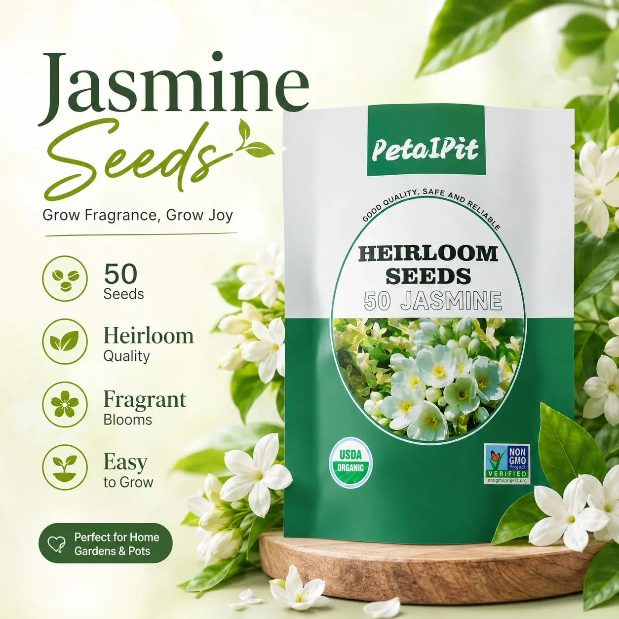 For 50 Non-GMO Fragrant Jasmine Seeds - Pleasant aroma, Suitable for Small Gardens, Patios, Balconies & Indoor Cultivation, Low- Maintenance Outdoor Ornamental Flowers, Top Choice for Horticulture.