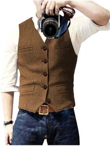 Men's Retro Tweed Vest Herringbone Wool-Blend: Elevate Casual & Creative Styles for Photography Outings & Daily Wear