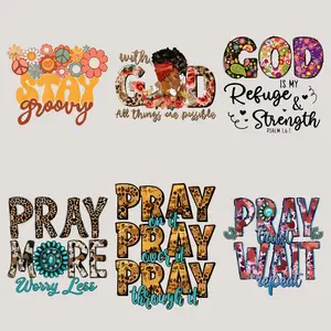 6PCS/set Faith and Prayer Iron On Transfers -For Making T-Shirts,Bags,Hoodie,Throw pillow,Canvas Bag And Fabric Decorations,Washable And Durable Heat Transfer Stickers,