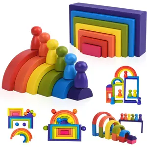 L-ITC032  Wooden Toys, Montessori Toys for Kids 3 4 5 6+Years Old Boys Girls Rainbow Stacking Blocks Set Preschool Activites Educational Toy Gifts for Toddler-19PCS