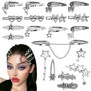 20 count  Hair Accessories Y2K  Hair Clips 14 Shapes Metal Non-Slip Snap Barrettes for Girls 2000s Punk Kawaii  Charm Hair Clips for Women( B)