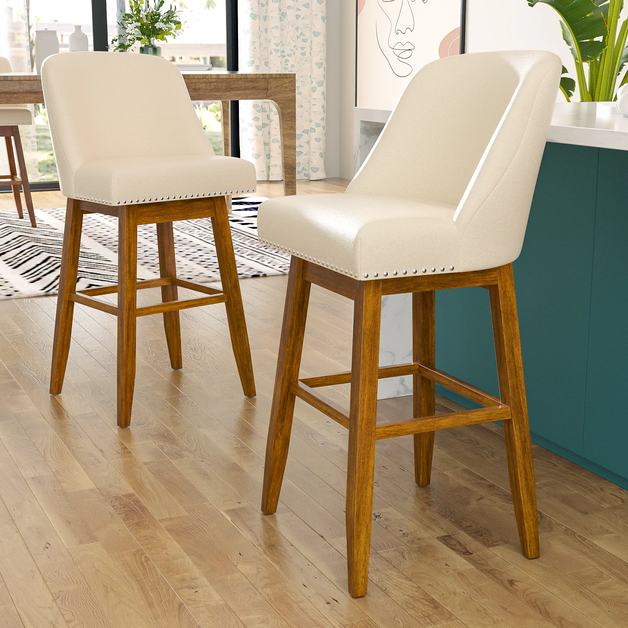 Springtok Topwin 30-Inch Retro Style Swivel Counter Height Stools with Backs, Set of 2, Solid Wood Legs, Footrests, Modern Minimal Design, Highback Home Bar Furniture for Kitchen Counter