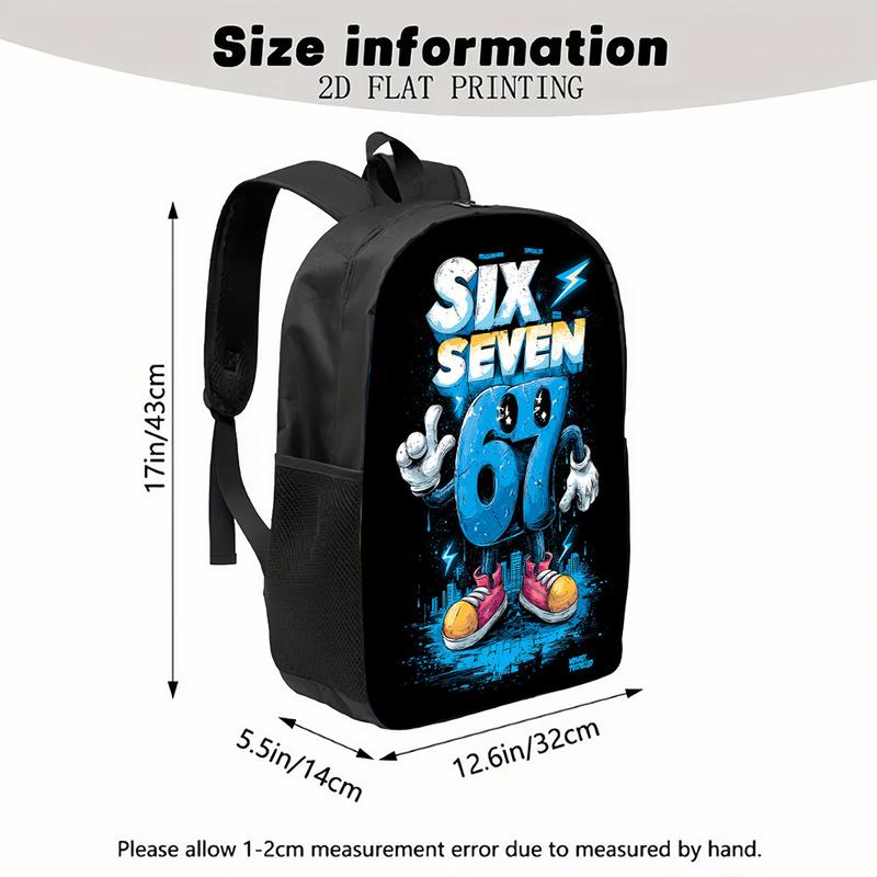 1pc Six Seven Number Mascot Backpack| Colorful Design with Lightning and Cityscape, Vibrant Casual Style, Large Size, Suitable for Valentine'S Day and Back-to-School Gifts, Zipper Closure, Adjustable Strap, For Teenager