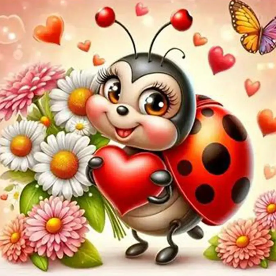 Cute Ladybug Design 5D Diamond Arts Colorful Painting Kit without Frame, DIY Diamond Arts Colorful Painting Kit, Wall Art Decor for Home