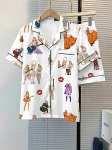 Women's Stranger Things Sleepwear Set, TV Show Pattern, Comfortable Nightwear, Soft Fabric, Casual Daily Wear, 2 Piece, Pajama Set