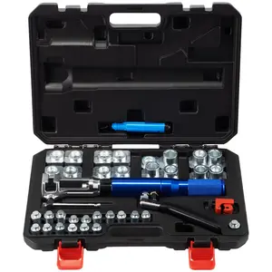 Hydraulic Flaring Tool Kit With 45-Degree Double Flaring, Brake Repair Flaring Tools For 3/16 To 1/2 Inch Tubing, Flare Tool Set With Tube Cutter And Deburrer, 32-Piece Copper Line Flaring Tools