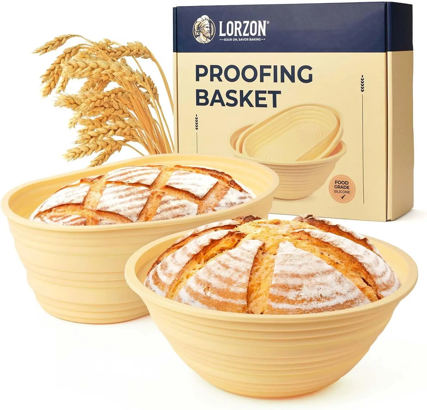 Set of 2 Silicone Banneton Bread Proofing Baskets, 9" Round & 10" Oval Foldable Sourdough Proofing Bowls, Easy to Clean and Store