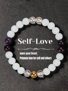 Self-Love Bracelet Crystal Agate Healing Heart Chakra Jewelry, Confidence Self-Worth Gift for Her