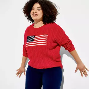 Women's Crewneck American Flag Pullover Sweater - Wild Fable Berry Red Flags XXL