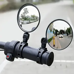 360° Adjustable Bike Rearview Mirror with Wide-Angle Convex Convex Lens Bicycle Rearview Mirror | Universal Handlebar Fit | Round PVC High Definition Anti-Glare | Black Classic Style Silicone Handle  Mountain  Rearview Mirror