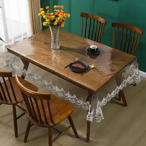 Waterproof Transparent Lace Edge Rectangle Tablecloth, PVC Dining Table Protector, Ideal for Kitchen and Home Use, Durable and Easy to Clean