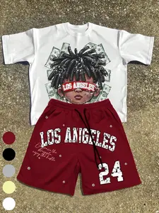 2-Piece Unisex T-Shirt and Shorts Set, Summer Casual, Anime Head Print, Comfortable, Versatile, Multiple Colors Available