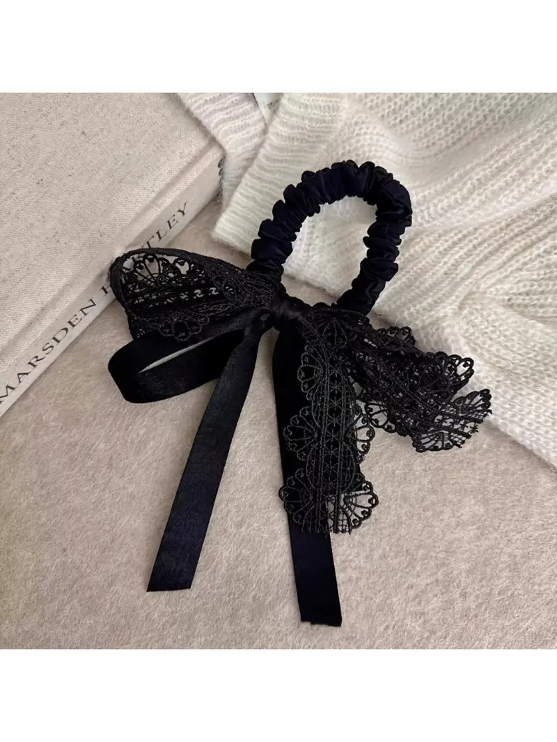1 piece of black lace ribbon bow headband, bow headband hair accessory, retro black lace headband, suitable for tying hair, available in 4 seasons, suitable for Christmas, Halloween, Christmas Eve, birthday and New Year gifts