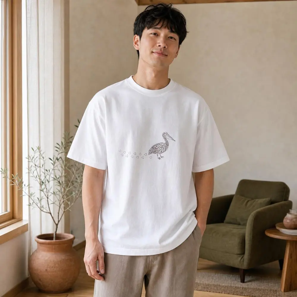 XTAUTO Casual Style, Unisex T-Shirt, Pelican Bird Print, Summer Daily Wear, Gift For Friends