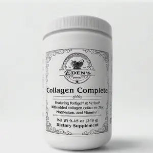 Eden's Apothecary Collagen Complete Powder Unflavored Peptides Supplement for Skin Elasticity Joint Support Anti-Aging Hair Growth Bone Strength Beauty Wellness Dietary Natural Edible 9.45 oz
