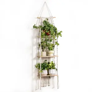 Bamworld Plant Wall Shelf Wall Plant Holder Macrame Plant Hanger 3 Tier Window Plant Shelves Boho Room Decor Hanging Shelf Plant Stand Indoor Bedroom Living Room Balcony Decorative