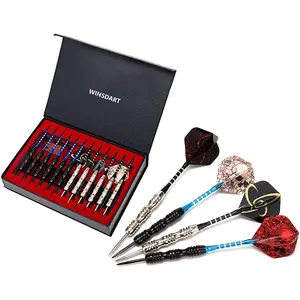 Darts Metal Tip Set Professional Metal Darts for Dartboard Steel Tip Darts with Nonslip Iron Barrel Aluminum Dart Shafts,Extra Flights,Dart Sharpener,Gift Box WINSDART