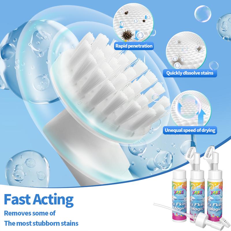 Yass Clean F'king Magic Foam Cleaner 3PACK 200ML Removes Stains With Carpet Cleaner Brush，Effectively Removes Stains And Odours Caused By Pets From Carpets And Upholstery