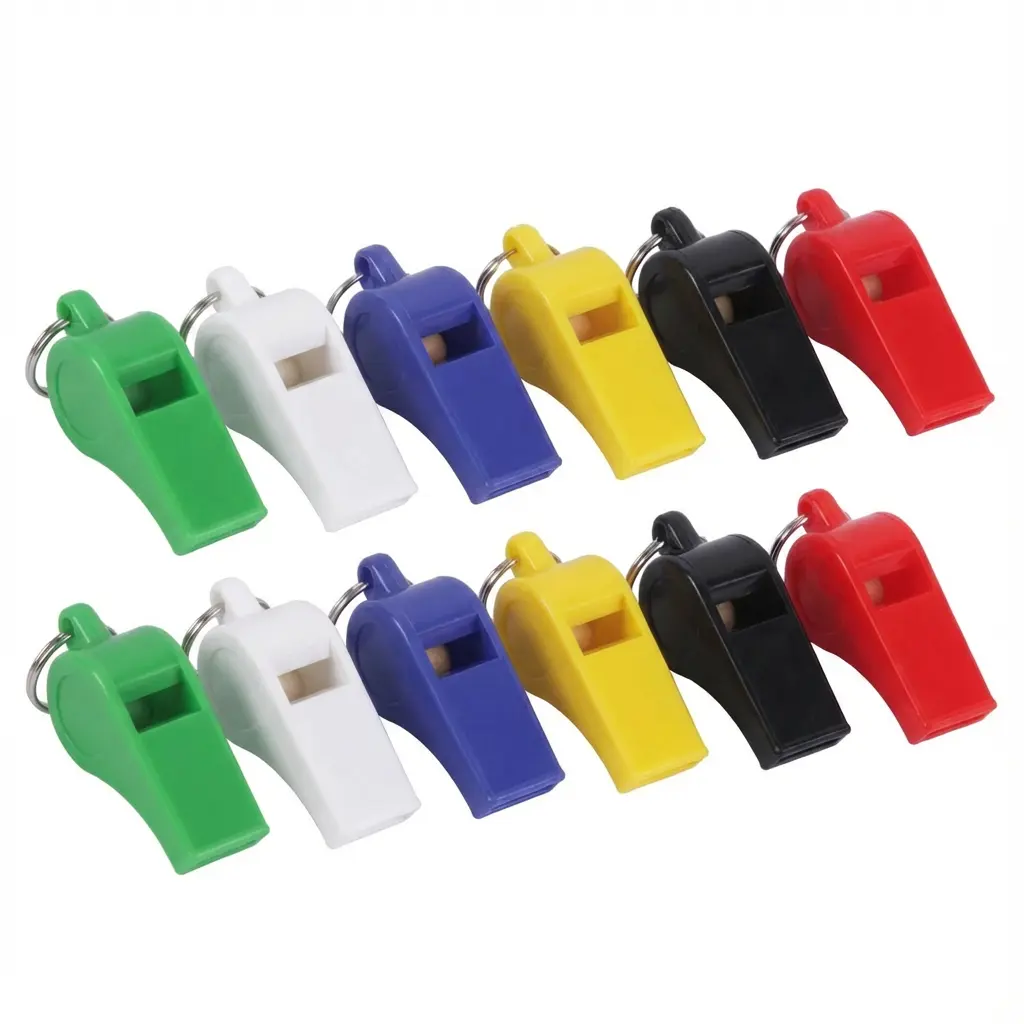 12-Pieces Lightweight High Visibility Compact Plastic Safety Whistles with Whistle Mouthpiece - Coaches' Sports Accessory for Teams, Security, Easy Carry Camps, Emergency Calls, Outdoor Survival